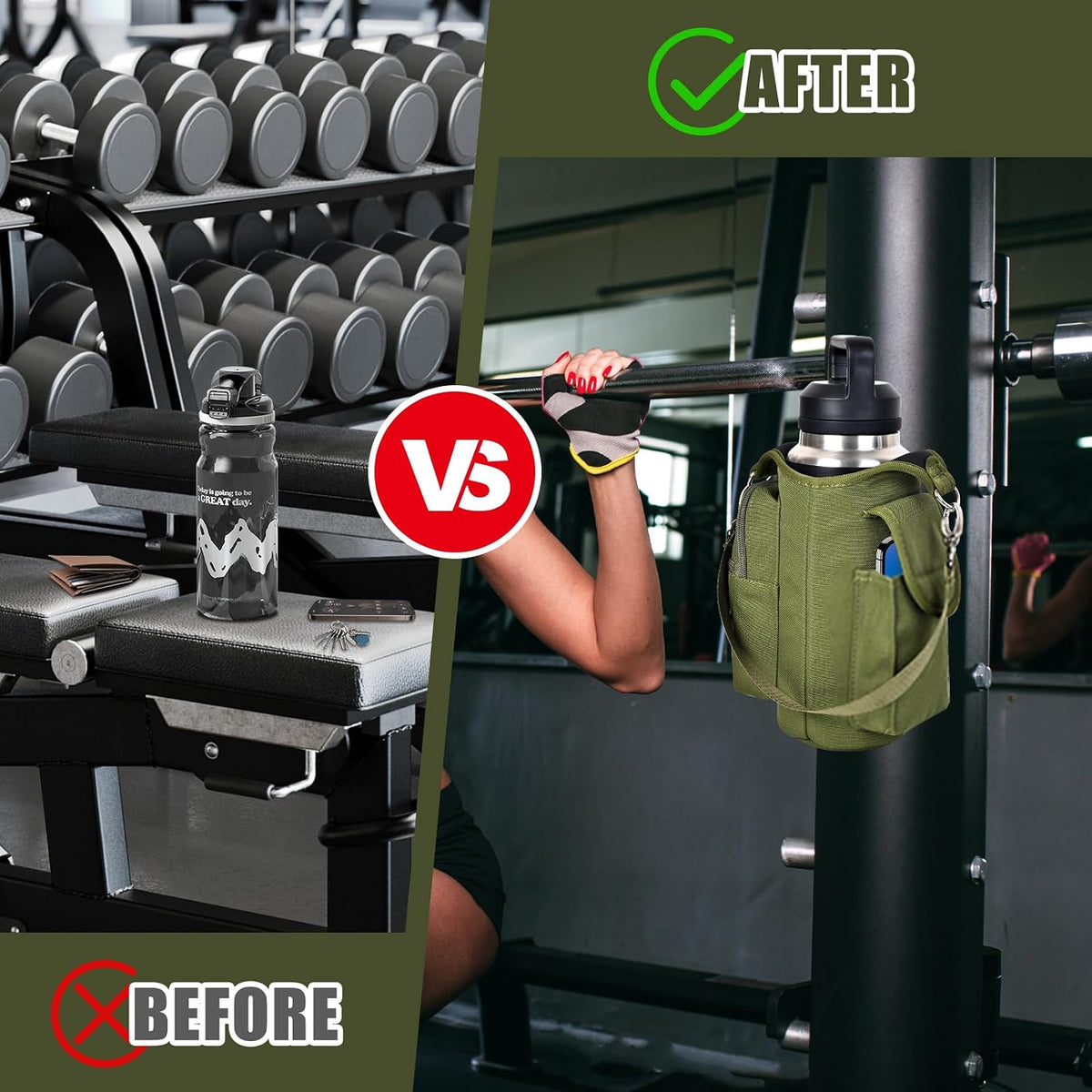 Magnetic Gym Bag Water Bottle Carrier Holder with Phone Pockets & Shoulder Strap,Gym Magnetic Bag 5 Built-in Magnets Gym Accessories Organizer Sling Bottle Bag Pouch Sleeve