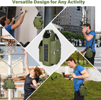 Magnetic Gym Bag Water Bottle Carrier Holder with Phone Pockets & Shoulder Strap,Gym Magnetic Bag 5 Built-in Magnets Gym Accessories Organizer Sling Bottle Bag Pouch Sleeve