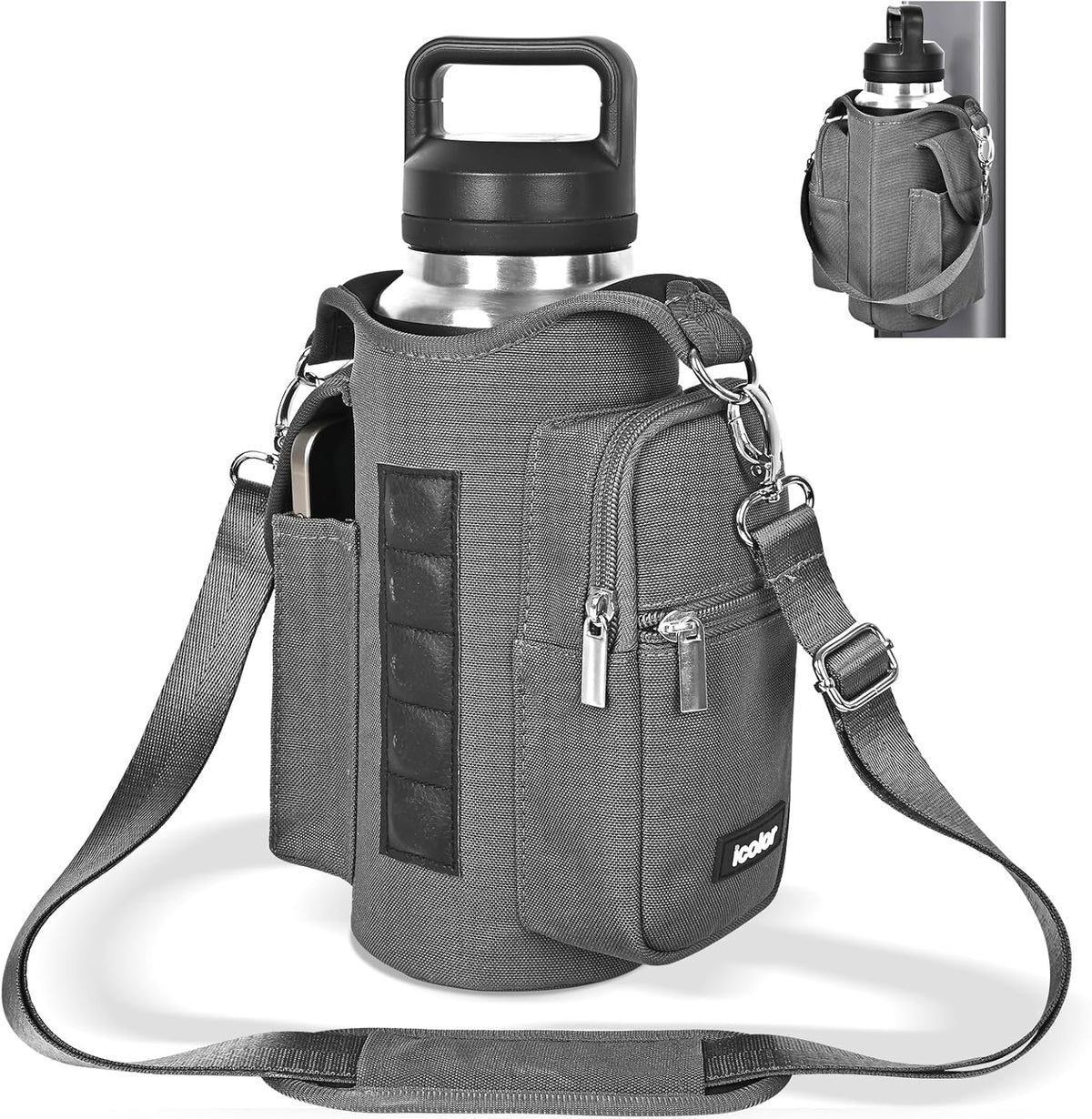 Magnetic Gym Bag Water Bottle Carrier Holder with Phone Pockets & Shoulder Strap,Gym Magnetic Bag 5 Built-in Magnets Gym Accessories Organizer Sling Bottle Bag Pouch Sleeve