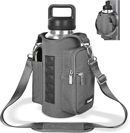 Magnetic Gym Bag Water Bottle Carrier Holder with Phone Pockets & Shoulder Strap,Gym Magnetic Bag 5 Built-in Magnets Gym Accessories Organizer Sling Bottle Bag Pouch Sleeve