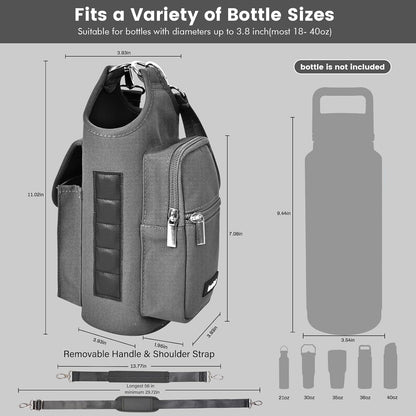Magnetic Gym Bag Water Bottle Carrier Holder with Phone Pockets & Shoulder Strap,Gym Magnetic Bag 5 Built-in Magnets Gym Accessories Organizer Sling Bottle Bag Pouch Sleeve