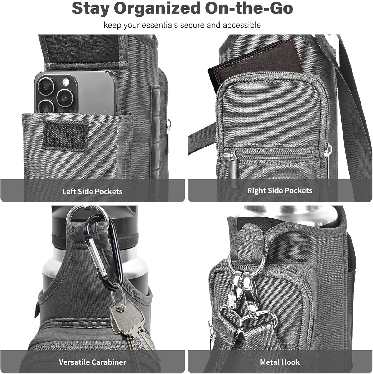 Magnetic Gym Bag Water Bottle Carrier Holder with Phone Pockets & Shoulder Strap,Gym Magnetic Bag 5 Built-in Magnets Gym Accessories Organizer Sling Bottle Bag Pouch Sleeve