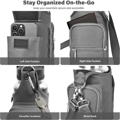 Magnetic Gym Bag Water Bottle Carrier Holder with Phone Pockets & Shoulder Strap,Gym Magnetic Bag 5 Built-in Magnets Gym Accessories Organizer Sling Bottle Bag Pouch Sleeve