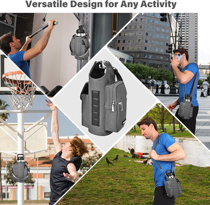 Magnetic Gym Bag Water Bottle Carrier Holder with Phone Pockets & Shoulder Strap,Gym Magnetic Bag 5 Built-in Magnets Gym Accessories Organizer Sling Bottle Bag Pouch Sleeve