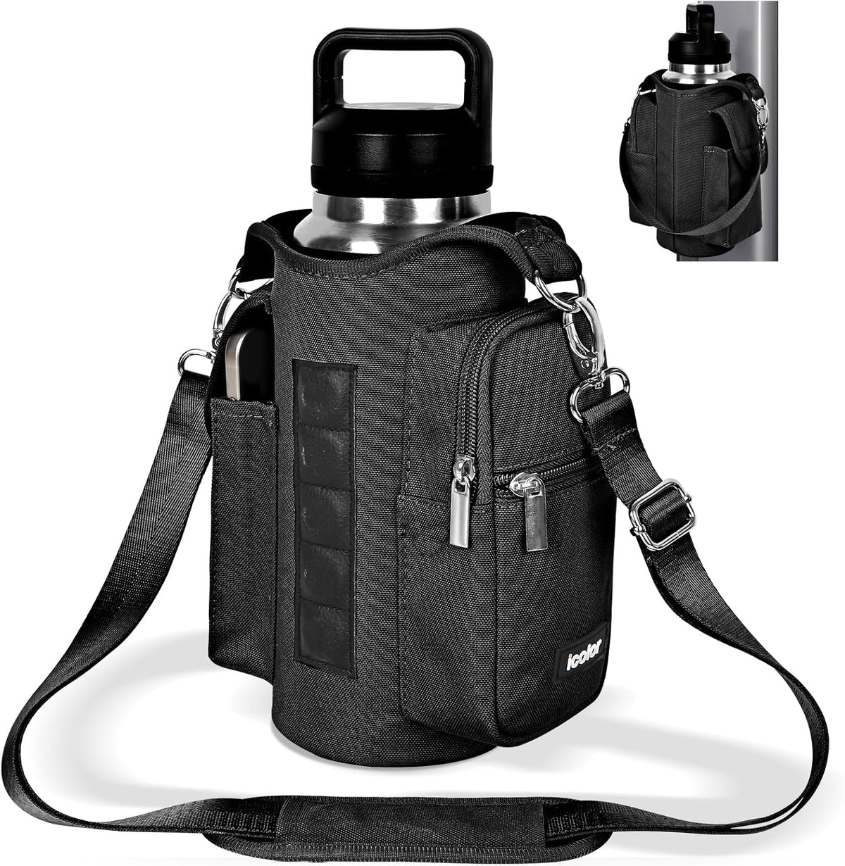 Magnetic Gym Bag Water Bottle Carrier Holder with Phone Pockets & Shoulder Strap,Gym Magnetic Bag 5 Built-in Magnets Gym Accessories Organizer Sling Bottle Bag Pouch Sleeve