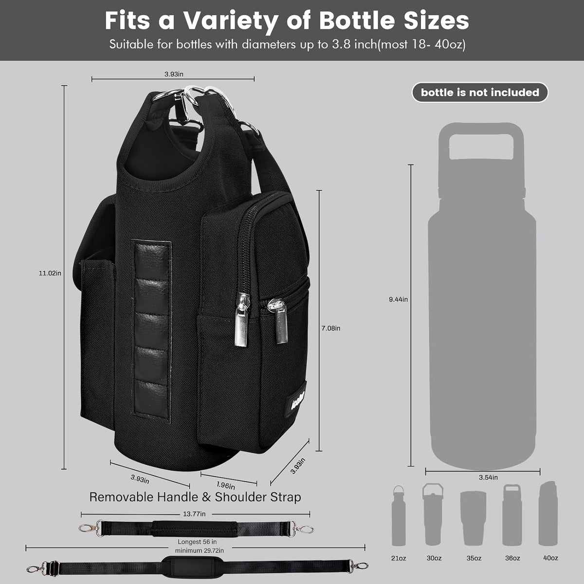 Magnetic Gym Bag Water Bottle Carrier Holder with Phone Pockets & Shoulder Strap,Gym Magnetic Bag 5 Built-in Magnets Gym Accessories Organizer Sling Bottle Bag Pouch Sleeve