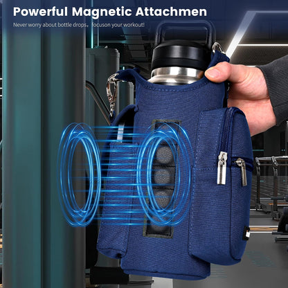 Magnetic Gym Bag Water Bottle Carrier Holder with Phone Pockets & Shoulder Strap,Gym Magnetic Bag 5 Built-in Magnets Gym Accessories Organizer Sling Bottle Bag Pouch Sleeve