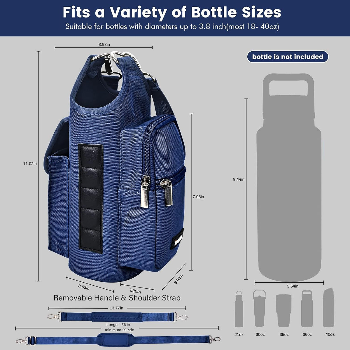 Magnetic Gym Bag Water Bottle Carrier Holder with Phone Pockets & Shoulder Strap,Gym Magnetic Bag 5 Built-in Magnets Gym Accessories Organizer Sling Bottle Bag Pouch Sleeve