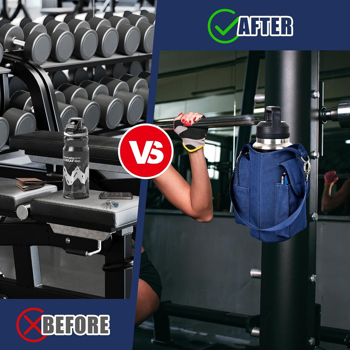 Magnetic Gym Bag Water Bottle Carrier Holder with Phone Pockets & Shoulder Strap,Gym Magnetic Bag 5 Built-in Magnets Gym Accessories Organizer Sling Bottle Bag Pouch Sleeve