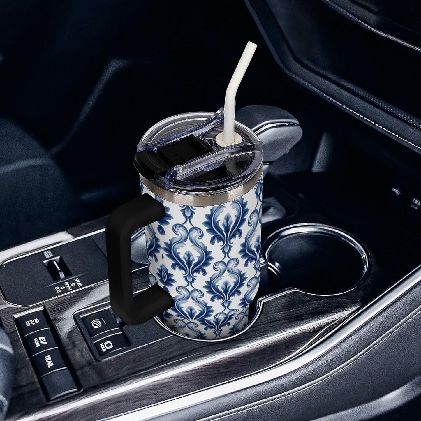Leakproof Tumbler Vacuum Sealed Car Holder Friendly For Travel Simple Minimalist White Poppy Flower Pattern Coffee Mug Light Rose Red-style-27 - Colors G