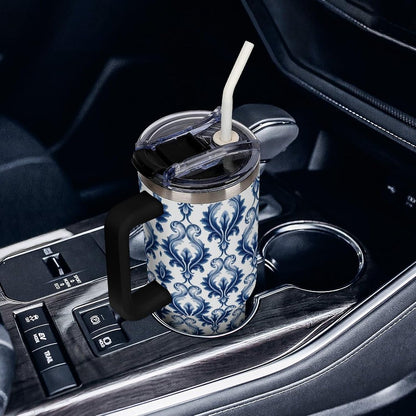 Leakproof Tumbler Vacuum Sealed Car Holder Friendly For Travel Simple Minimalist White Poppy Flower Pattern Coffee Mug Light Rose Red-style-27 - Colors G