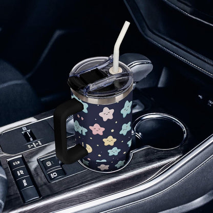 Leakproof Tumbler Vacuum Sealed Car Holder Friendly For Travel Simple Minimalist White Poppy Flower Pattern Coffee Mug Light Rose Red-style-27 - Colors G