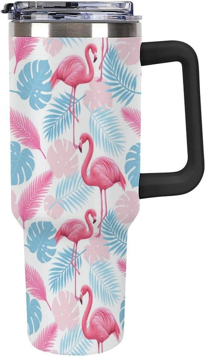 Leakproof Tumbler Vacuum Sealed Car Holder Friendly For Travel Simple Minimalist White Poppy Flower Pattern Coffee Mug Light Rose Red-style-27 - Colors G