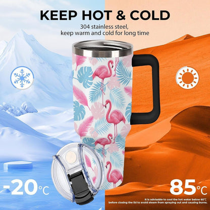 Leakproof Tumbler Vacuum Sealed Car Holder Friendly For Travel Simple Minimalist White Poppy Flower Pattern Coffee Mug Light Rose Red-style-27 - Colors G