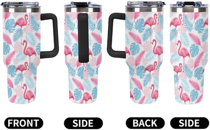 Leakproof Tumbler Vacuum Sealed Car Holder Friendly For Travel Simple Minimalist White Poppy Flower Pattern Coffee Mug Light Rose Red-style-27 - Colors G
