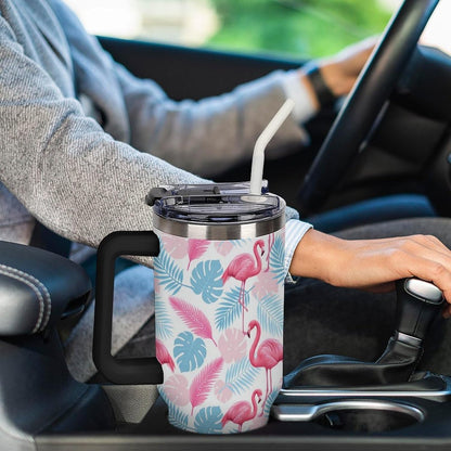 Leakproof Tumbler Vacuum Sealed Car Holder Friendly For Travel Simple Minimalist White Poppy Flower Pattern Coffee Mug Light Rose Red-style-27 - Colors G