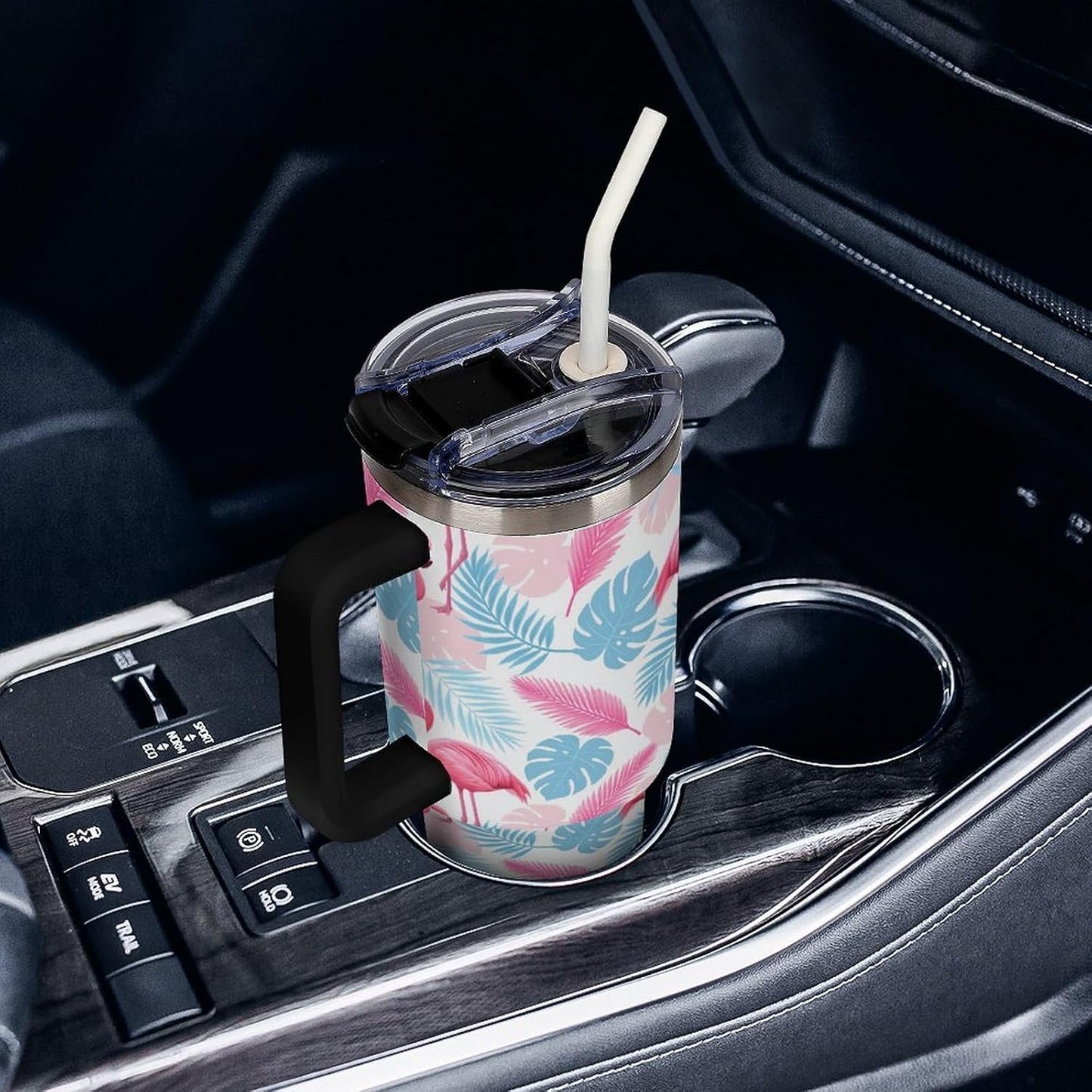 Leakproof Tumbler Vacuum Sealed Car Holder Friendly For Travel Simple Minimalist White Poppy Flower Pattern Coffee Mug Light Rose Red-style-27 - Colors G