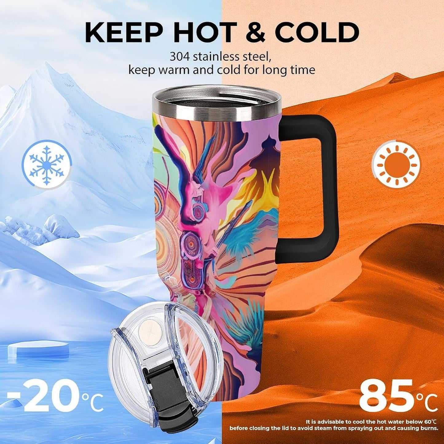 Leakproof Tumbler Vacuum Sealed Car Holder Friendly For Travel Simple Minimalist White Poppy Flower Pattern Coffee Mug Light Rose Red-style-27 - Colors G