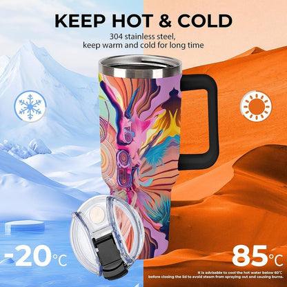 Leakproof Tumbler Vacuum Sealed Car Holder Friendly For Travel Simple Minimalist White Poppy Flower Pattern Coffee Mug Light Rose Red-style-27 - Colors G