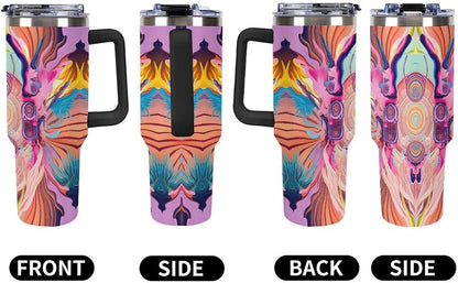 Leakproof Tumbler Vacuum Sealed Car Holder Friendly For Travel Simple Minimalist White Poppy Flower Pattern Coffee Mug Light Rose Red-style-27 - Colors G