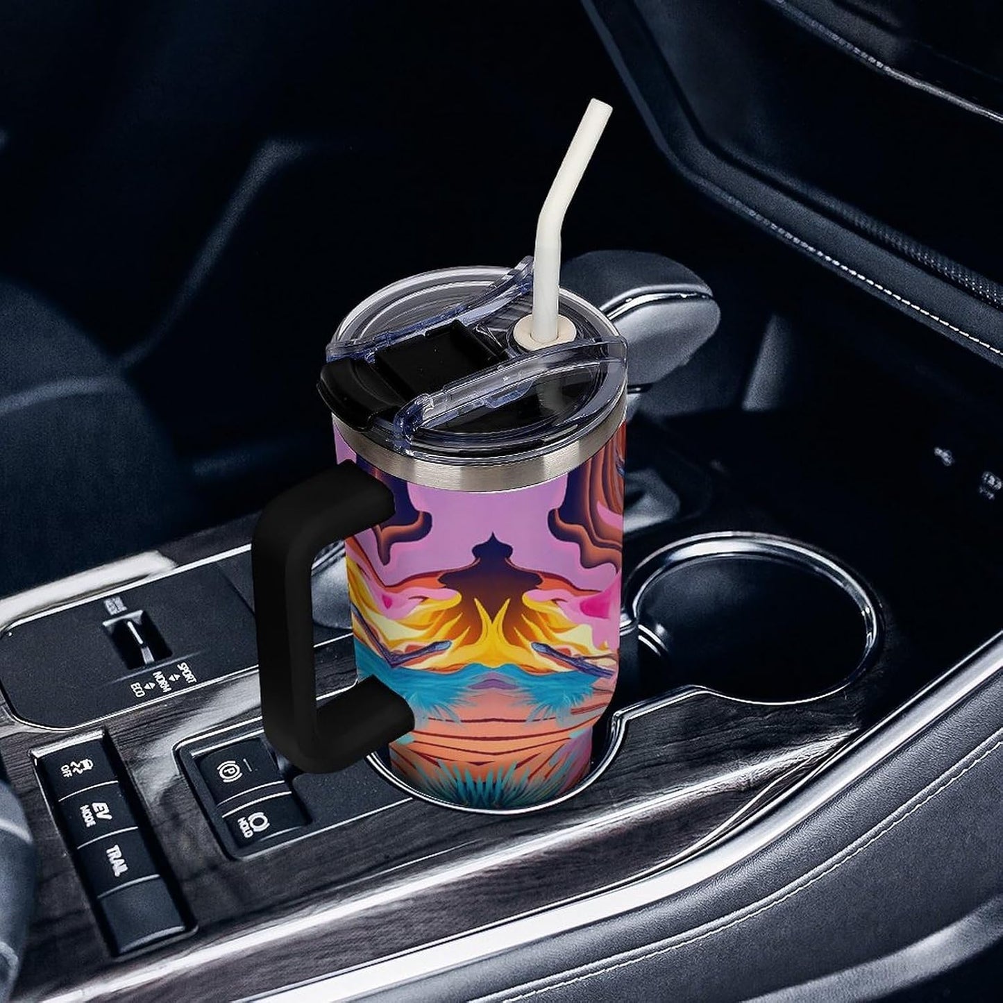 Leakproof Tumbler Vacuum Sealed Car Holder Friendly For Travel Simple Minimalist White Poppy Flower Pattern Coffee Mug Light Rose Red-style-27 - Colors G