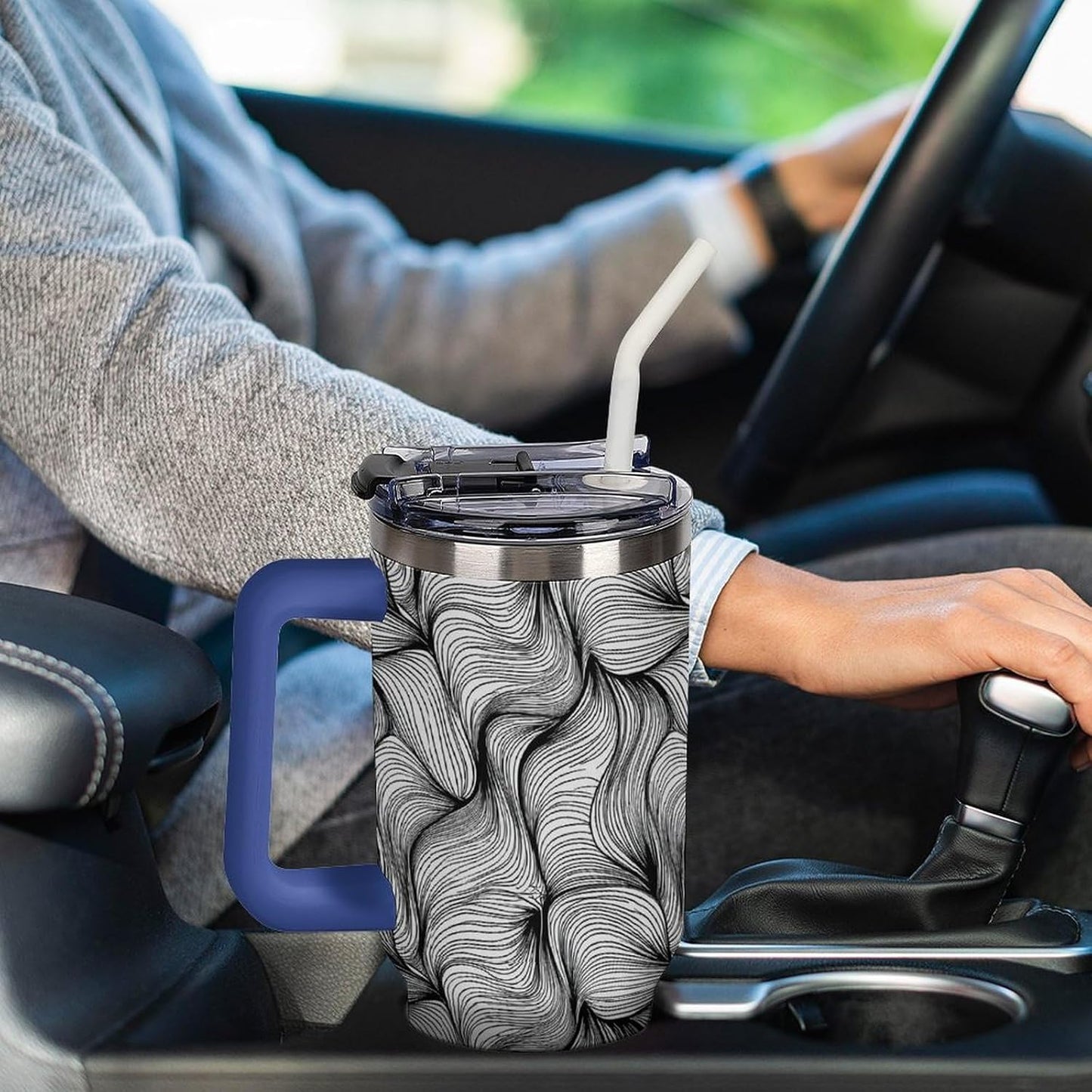 Leakproof Tumbler Vacuum Sealed Car Holder Friendly For Travel Simple Minimalist White Poppy Flower Pattern Coffee Mug Light Rose Red-style-27 - Colors G
