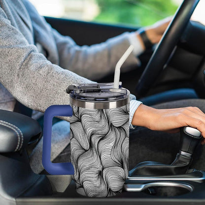 Leakproof Tumbler Vacuum Sealed Car Holder Friendly For Travel Simple Minimalist White Poppy Flower Pattern Coffee Mug Light Rose Red-style-27 - Colors G