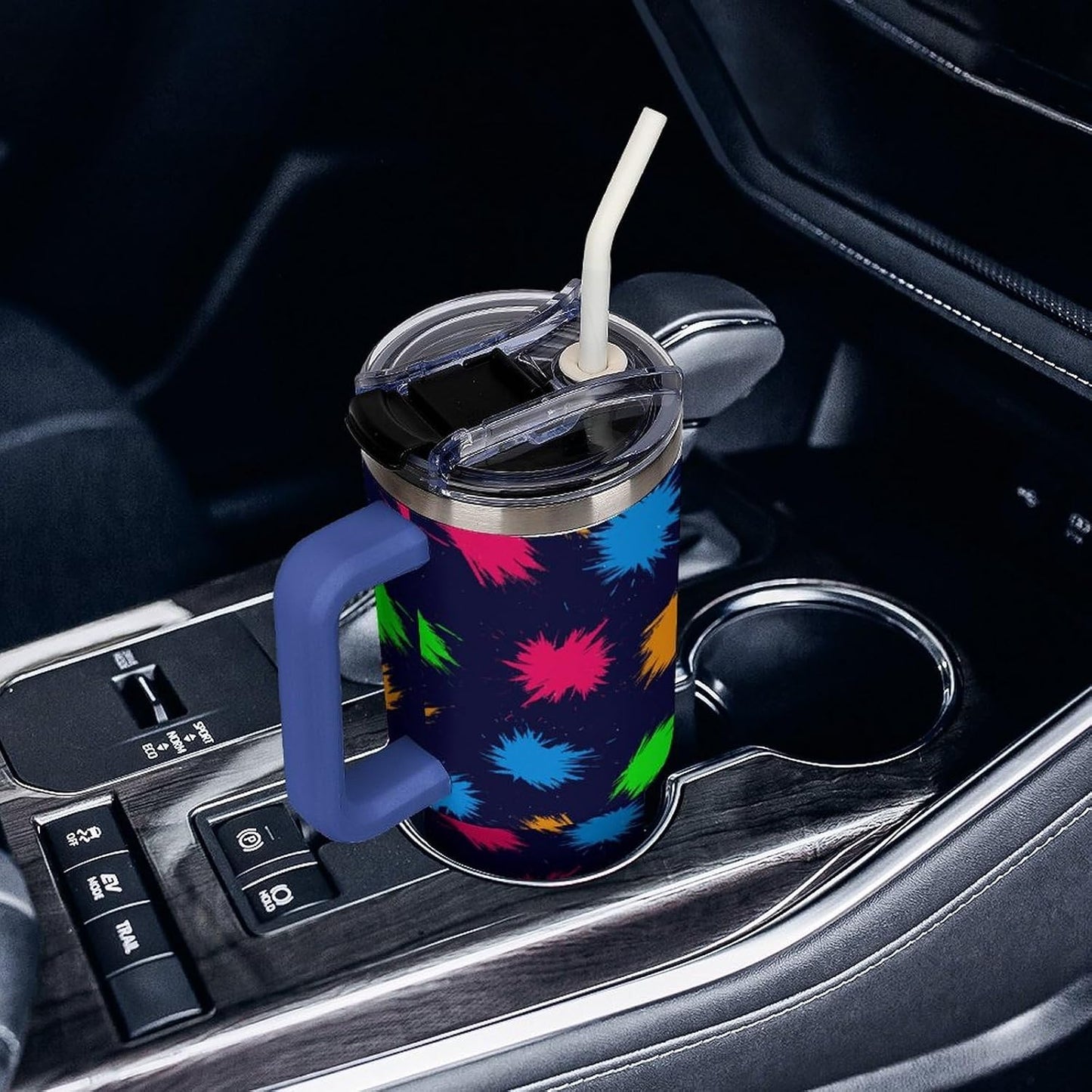 Leakproof Tumbler Vacuum Sealed Car Holder Friendly For Travel Simple Minimalist White Poppy Flower Pattern Coffee Mug Light Rose Red-style-27 - Colors G