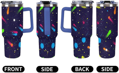 Leakproof Tumbler Vacuum Sealed Car Holder Friendly For Travel Simple Minimalist White Poppy Flower Pattern Coffee Mug Light Rose Red-style-27 - Colors G