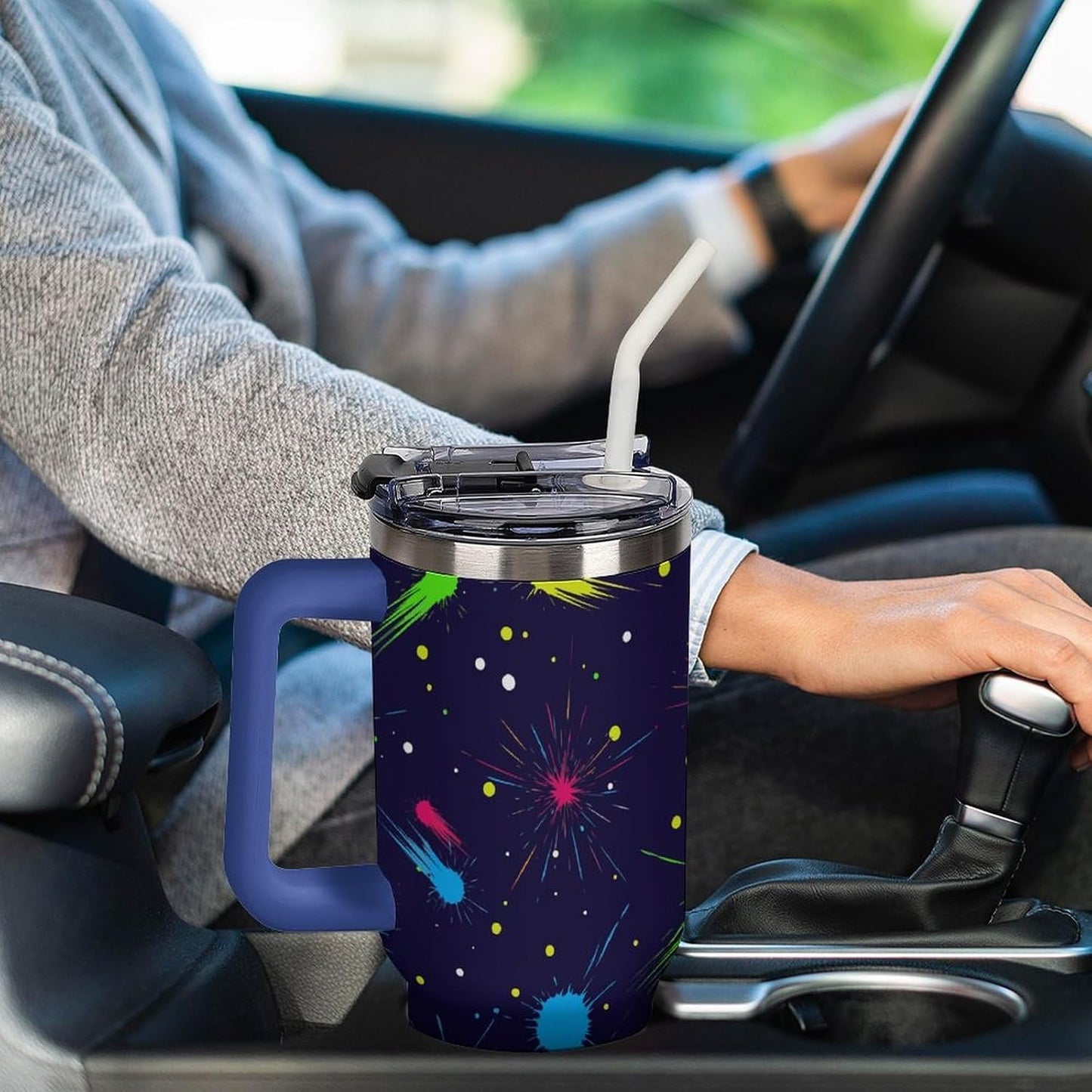 Leakproof Tumbler Vacuum Sealed Car Holder Friendly For Travel Simple Minimalist White Poppy Flower Pattern Coffee Mug Light Rose Red-style-27 - Colors G