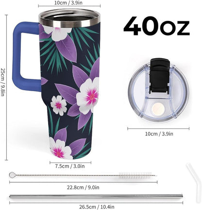 Leakproof Tumbler Vacuum Sealed Car Holder Friendly For Travel Simple Minimalist White Poppy Flower Pattern Coffee Mug Light Rose Red-style-27 - Colors G