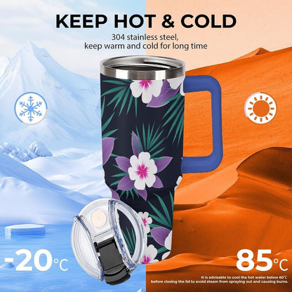 Leakproof Tumbler Vacuum Sealed Car Holder Friendly For Travel Simple Minimalist White Poppy Flower Pattern Coffee Mug Light Rose Red-style-27 - Colors G