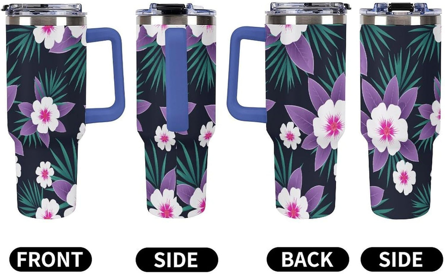 Leakproof Tumbler Vacuum Sealed Car Holder Friendly For Travel Simple Minimalist White Poppy Flower Pattern Coffee Mug Light Rose Red-style-27 - Colors G