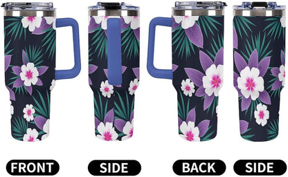 Leakproof Tumbler Vacuum Sealed Car Holder Friendly For Travel Simple Minimalist White Poppy Flower Pattern Coffee Mug Light Rose Red-style-27 - Colors G