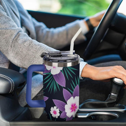 Leakproof Tumbler Vacuum Sealed Car Holder Friendly For Travel Simple Minimalist White Poppy Flower Pattern Coffee Mug Light Rose Red-style-27 - Colors G
