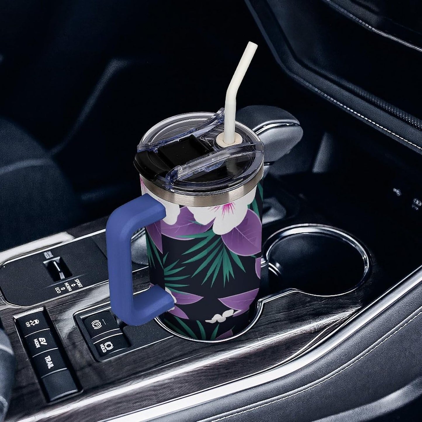 Leakproof Tumbler Vacuum Sealed Car Holder Friendly For Travel Simple Minimalist White Poppy Flower Pattern Coffee Mug Light Rose Red-style-27 - Colors G