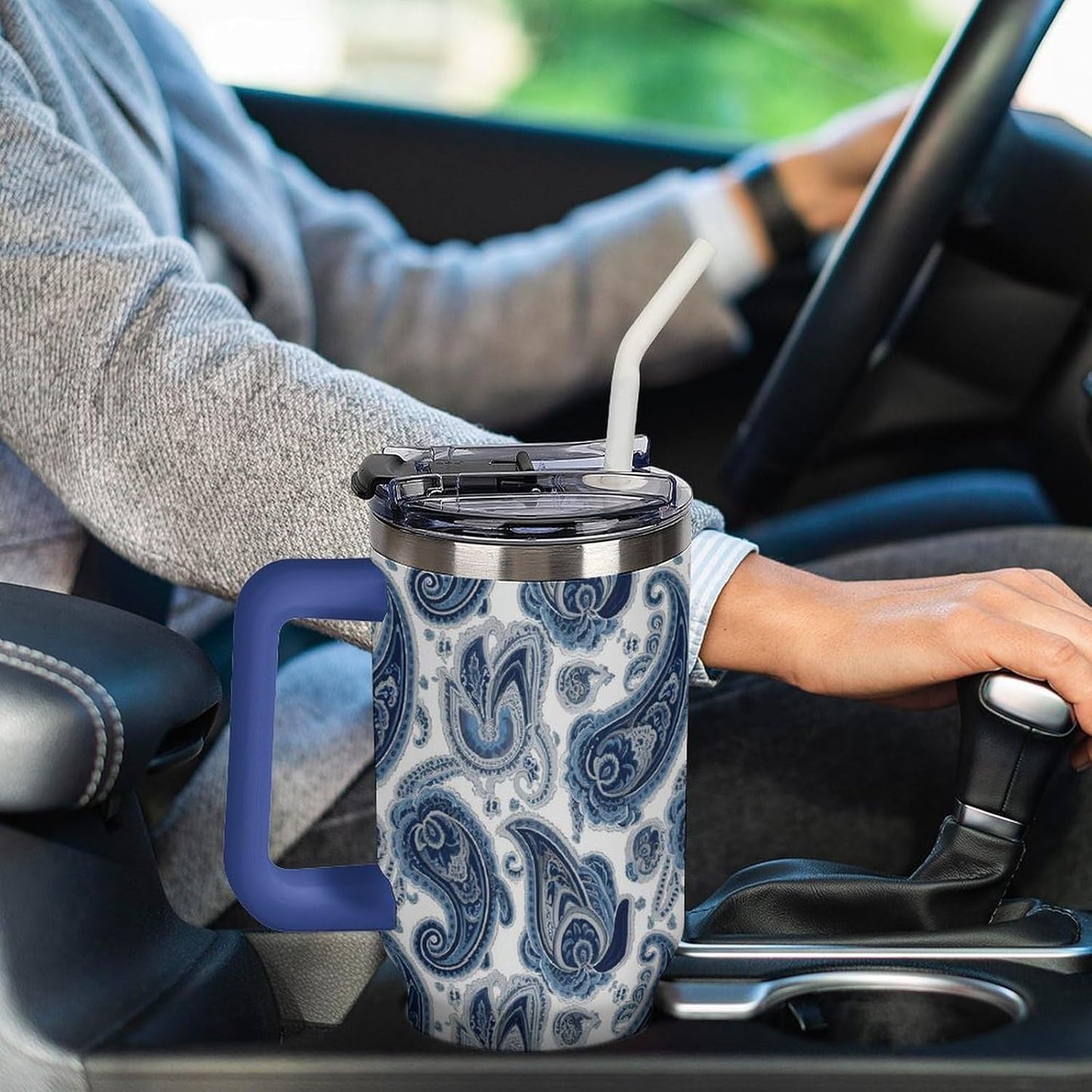 Leakproof Tumbler Vacuum Sealed Car Holder Friendly For Travel Simple Minimalist White Poppy Flower Pattern Coffee Mug Light Rose Red-style-27 - Colors G