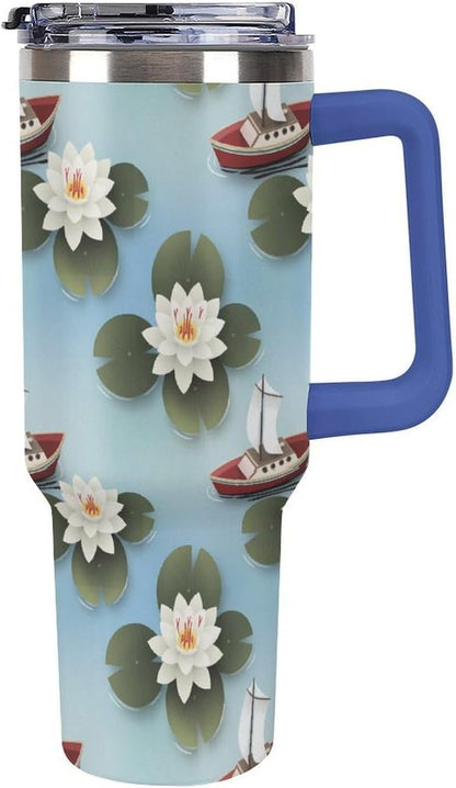 Leakproof Tumbler Vacuum Sealed Car Holder Friendly For Travel Simple Minimalist White Poppy Flower Pattern Coffee Mug Light Rose Red-style-27 - Colors G