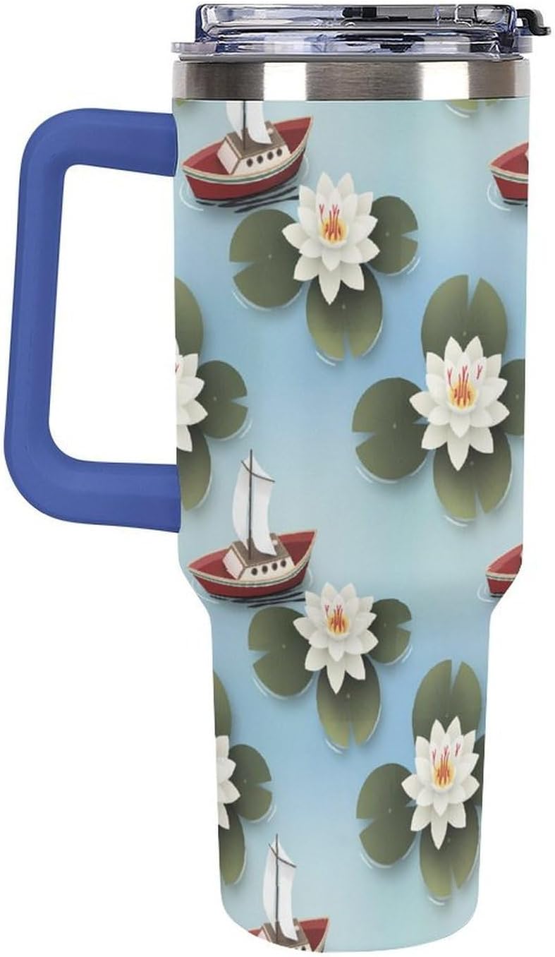 Leakproof Tumbler Vacuum Sealed Car Holder Friendly For Travel Simple Minimalist White Poppy Flower Pattern Coffee Mug Light Rose Red-style-27 - Colors G