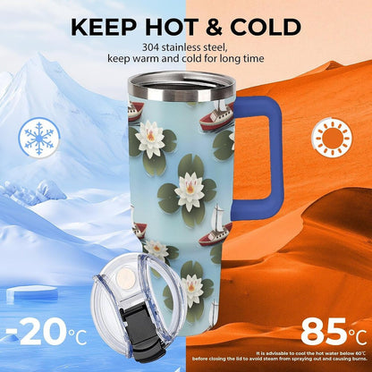 Leakproof Tumbler Vacuum Sealed Car Holder Friendly For Travel Simple Minimalist White Poppy Flower Pattern Coffee Mug Light Rose Red-style-27 - Colors G