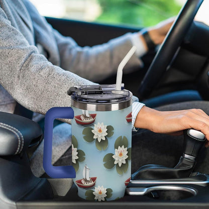 Leakproof Tumbler Vacuum Sealed Car Holder Friendly For Travel Simple Minimalist White Poppy Flower Pattern Coffee Mug Light Rose Red-style-27 - Colors G