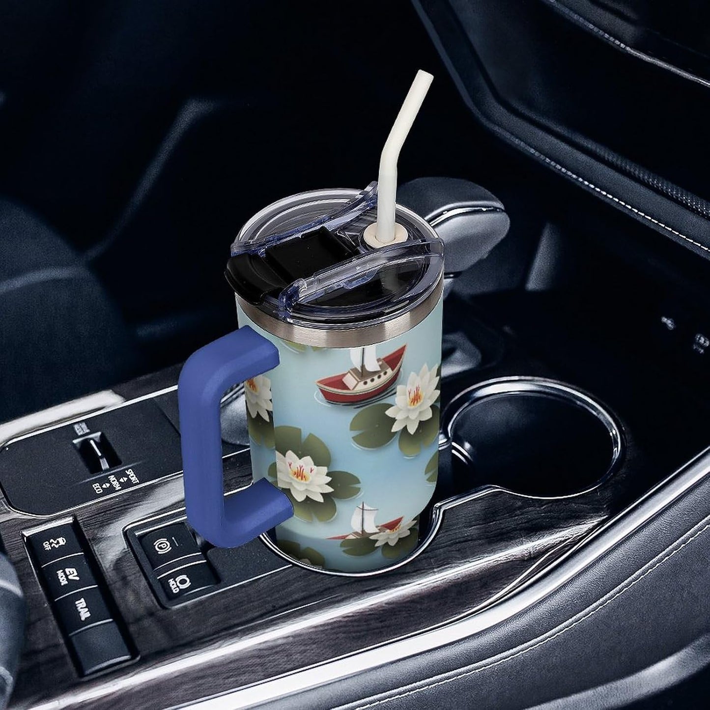 Leakproof Tumbler Vacuum Sealed Car Holder Friendly For Travel Simple Minimalist White Poppy Flower Pattern Coffee Mug Light Rose Red-style-27 - Colors G