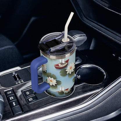 Leakproof Tumbler Vacuum Sealed Car Holder Friendly For Travel Simple Minimalist White Poppy Flower Pattern Coffee Mug Light Rose Red-style-27 - Colors G