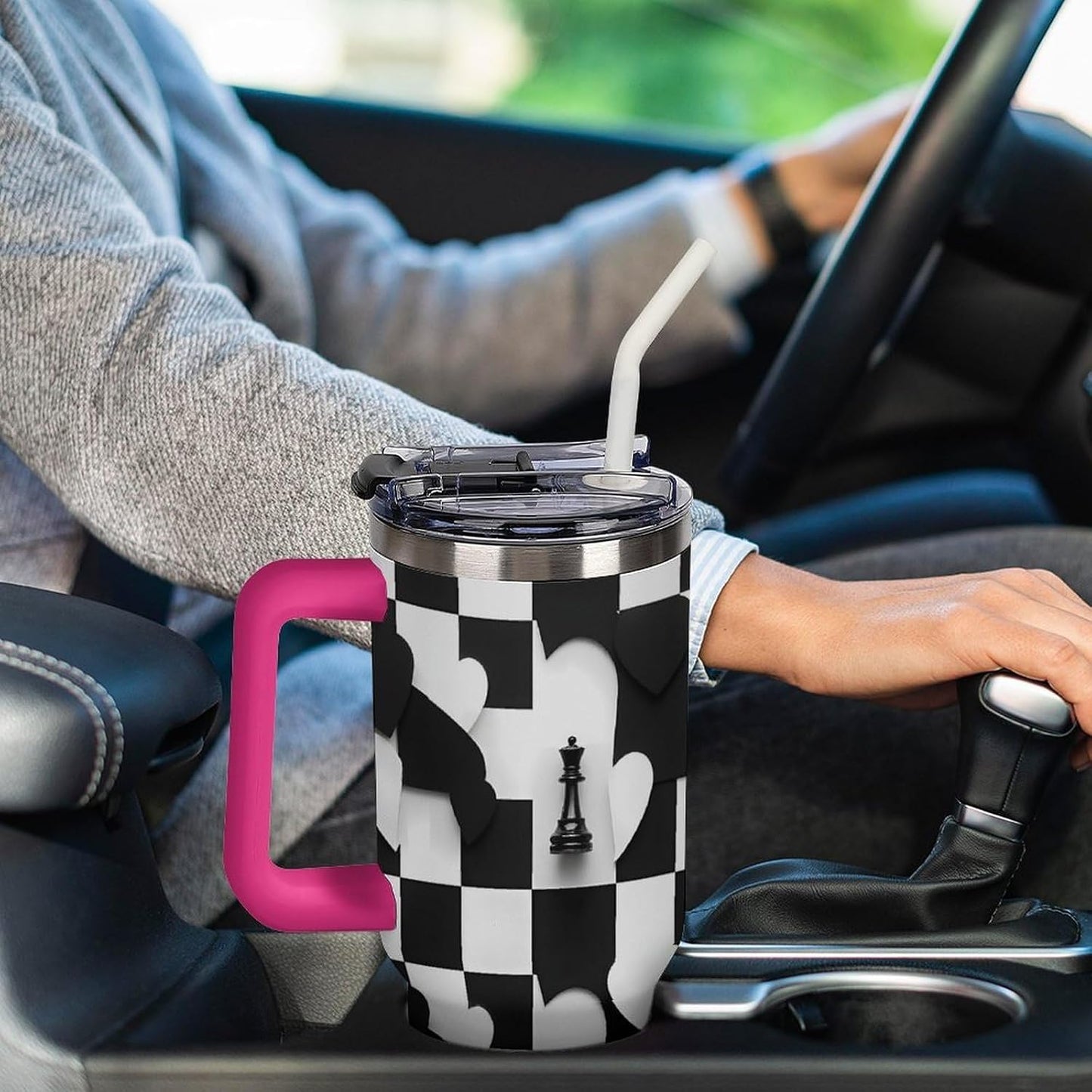 Leakproof Tumbler Vacuum Sealed Car Holder Friendly For Travel Simple Minimalist White Poppy Flower Pattern Coffee Mug Light Rose Red-style-27 - Colors G