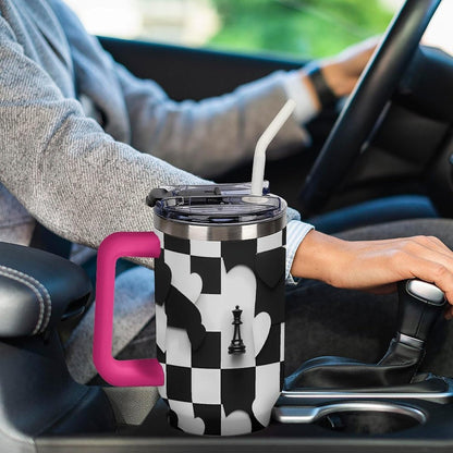 Leakproof Tumbler Vacuum Sealed Car Holder Friendly For Travel Simple Minimalist White Poppy Flower Pattern Coffee Mug Light Rose Red-style-27 - Colors G