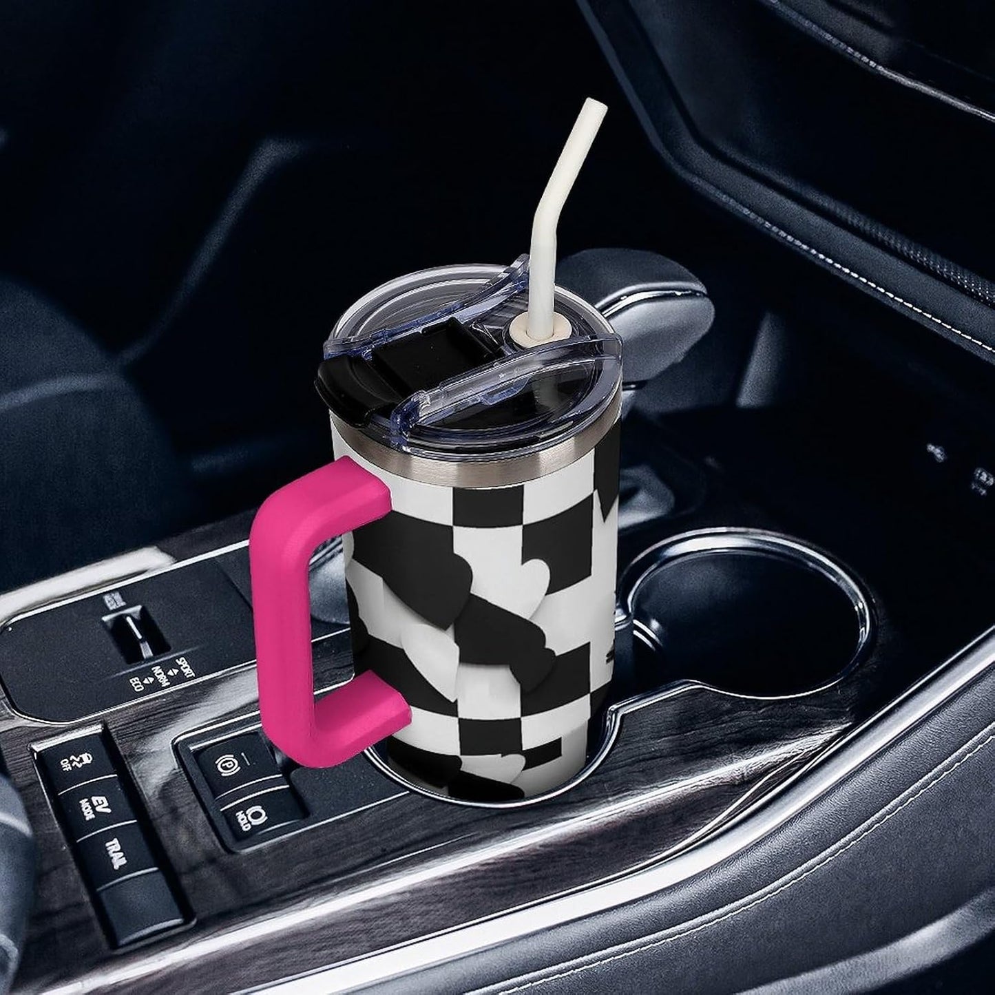 Leakproof Tumbler Vacuum Sealed Car Holder Friendly For Travel Simple Minimalist White Poppy Flower Pattern Coffee Mug Light Rose Red-style-27 - Colors G