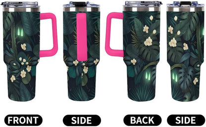 Leakproof Tumbler Vacuum Sealed Car Holder Friendly For Travel Simple Minimalist White Poppy Flower Pattern Coffee Mug Light Rose Red-style-27 - Colors G