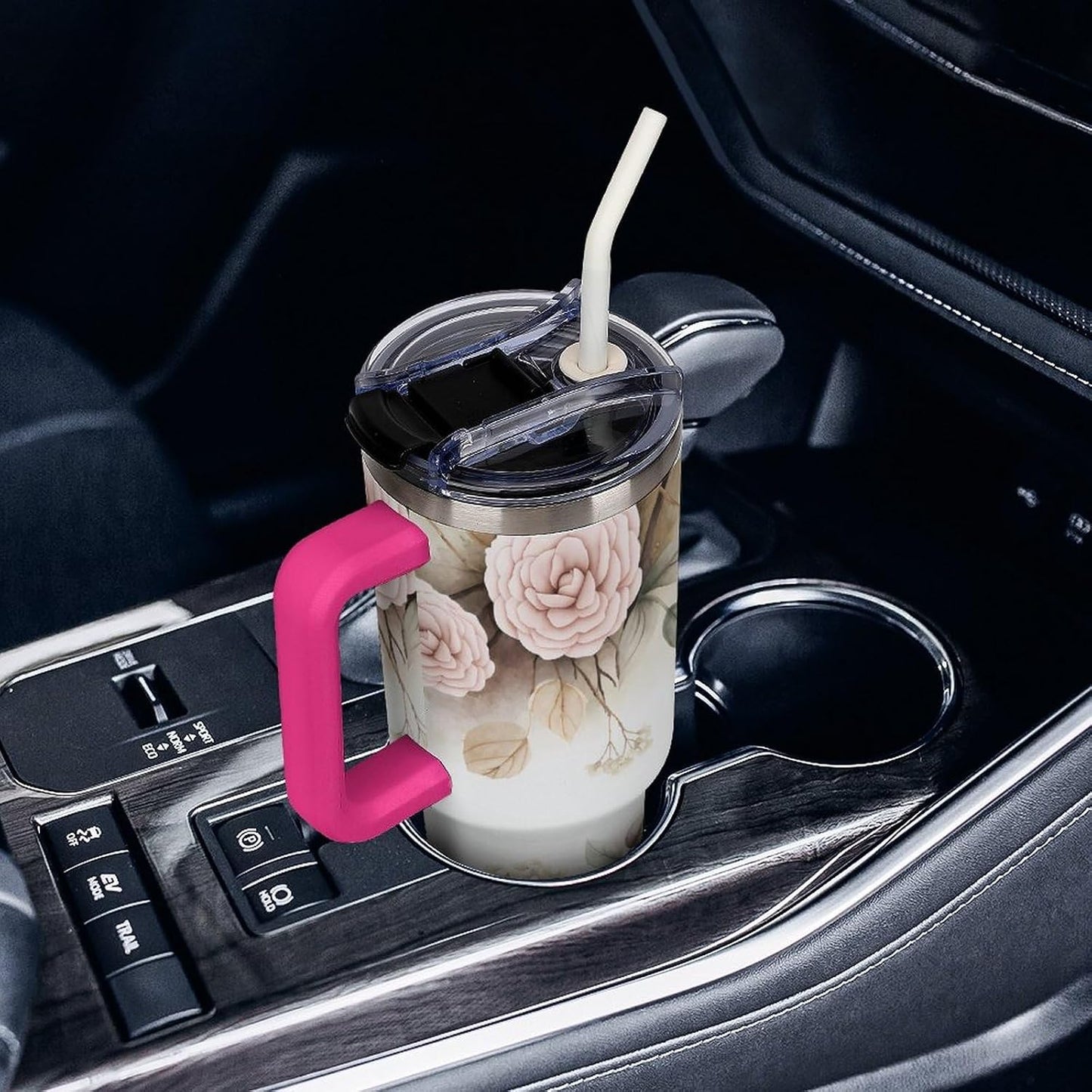 Leakproof Tumbler Vacuum Sealed Car Holder Friendly For Travel Simple Minimalist White Poppy Flower Pattern Coffee Mug Light Rose Red-style-27 - Colors G