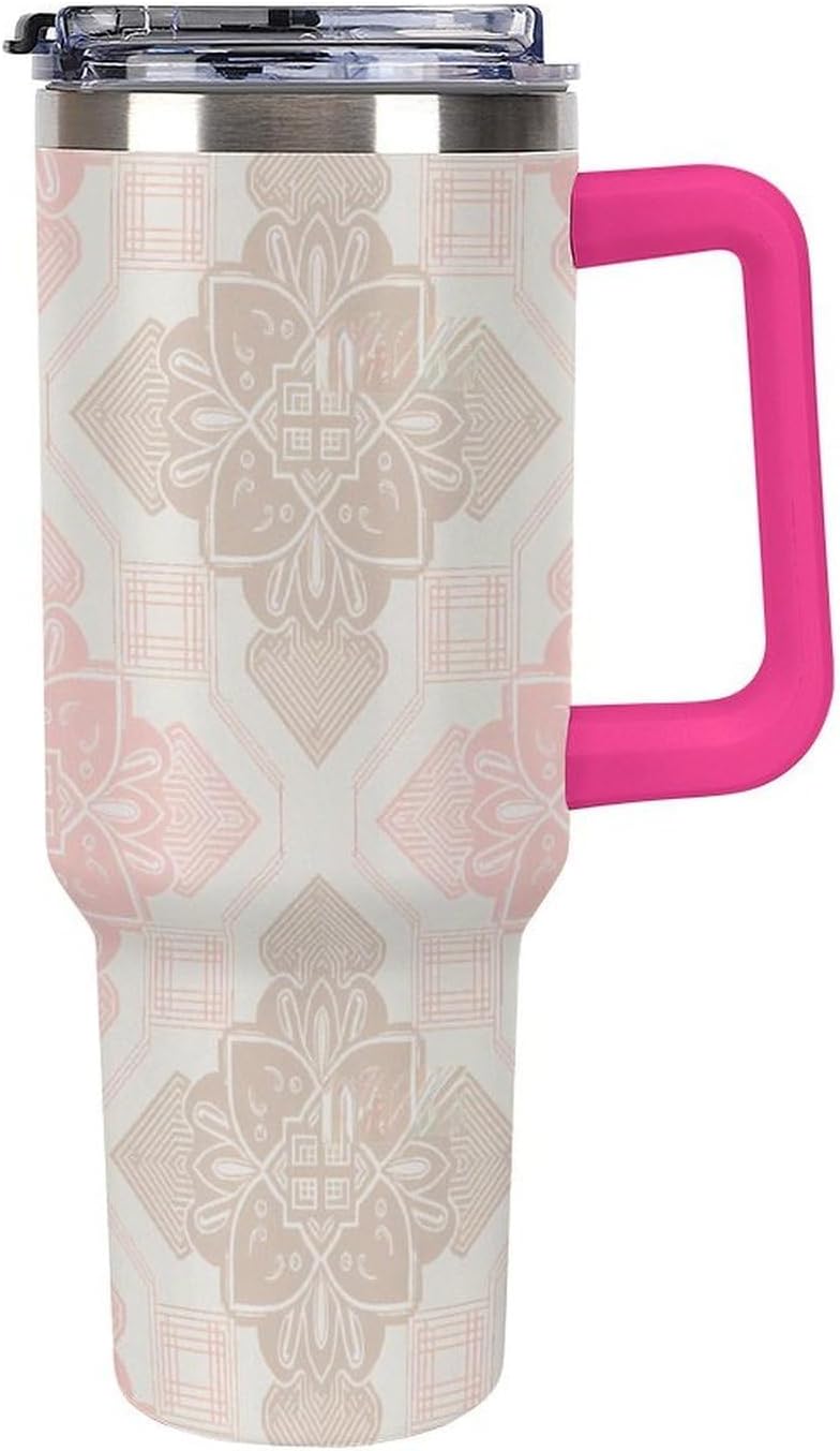 Leakproof Tumbler Vacuum Sealed Car Holder Friendly For Travel Simple Minimalist White Poppy Flower Pattern Coffee Mug Light Rose Red-style-27 - Colors G