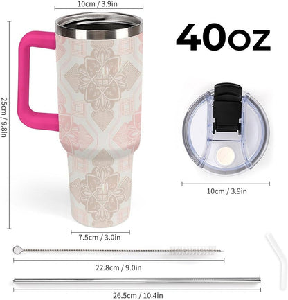 Leakproof Tumbler Vacuum Sealed Car Holder Friendly For Travel Simple Minimalist White Poppy Flower Pattern Coffee Mug Light Rose Red-style-27 - Colors G